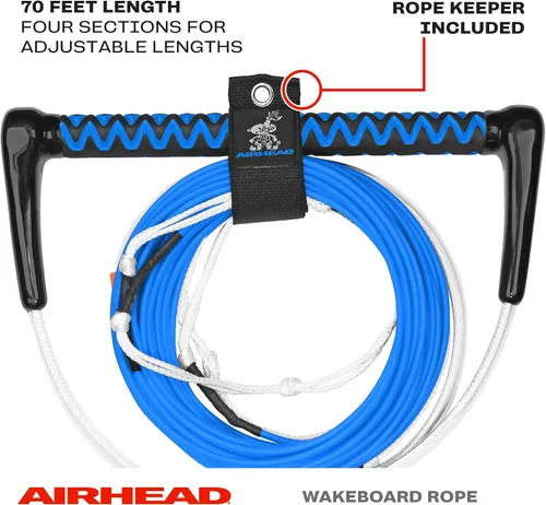 Vista 2 de Airhead Dyneema Wakeboard Rope and Handle, No Stretch Tow Rope with EVA Grip, Multi Section Water Ski Wakeboarding Line for Boat Towables, 1,700 lb
