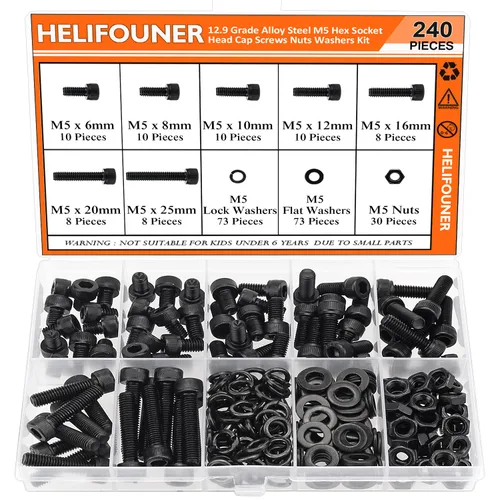 Vista 12 de HELIFOUNER 560 Piezas M2 x 4 mm / 6 mm / 8 mm / 10 mm / 12 mm / 16 mm / 20 mm, Kit de Tornillos de Cabeza de Botón con Arandelas y Tuercas, Acero