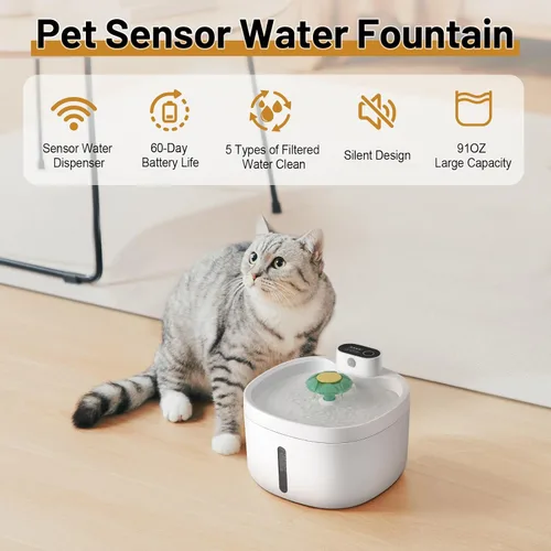 Vista 7 de Fuente de agua para gatos, fuente para gatos, dispensador de agua para mascotas de 91 onzas/2.6 L, fuentes de bebida recargables para gatos y perros