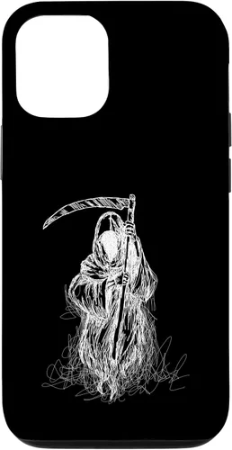 Vista 26 de iPhone 16 Halloween Grim Reaper Ghost with Scythe, Hand Sketch Case
