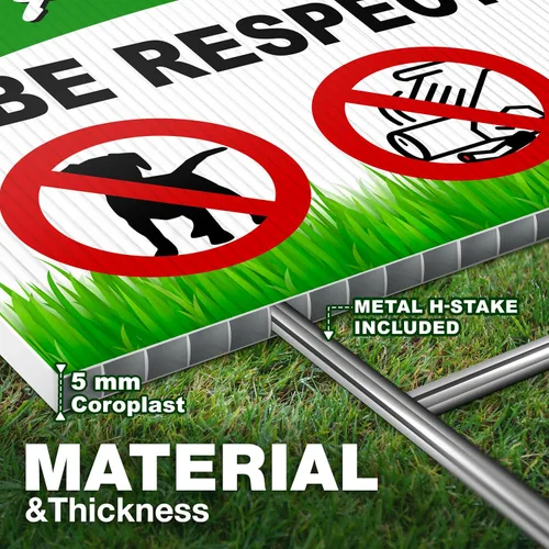 Vista 3 de Letreros de perro con texto en inglés «Please Be Respectful» de 8 x 12 DS Coroplast Keep Off Grass, sin desperdicios, frena a tu perro Keep Off