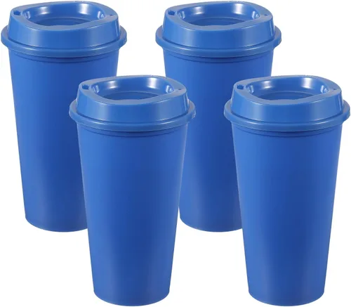 Vista 29 de uxcell 2 tazas reutilizables para café, 16 onzas, café de viaje, color azul Azul claro