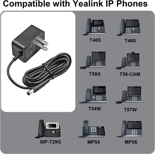 Vista 2 de Adaptador de corriente de repuesto para Yealink Phone PS5V2000US Fuente de alimentación compatible con Yealink T29G T54W T46U T46S T57W T48S T53W