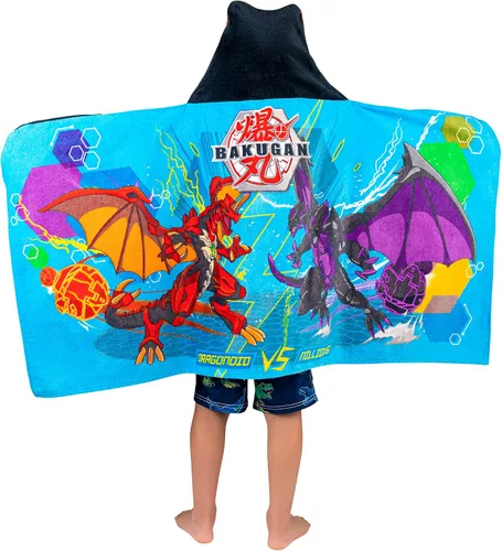 Vista 3 de Bakugan Anime Battle Brawlers Toalla Envolvente de Rizo de Algodón Suave con Capucha para Baño/Piscina/Playa, 24 x 50 pulgadas, por Franco Kids