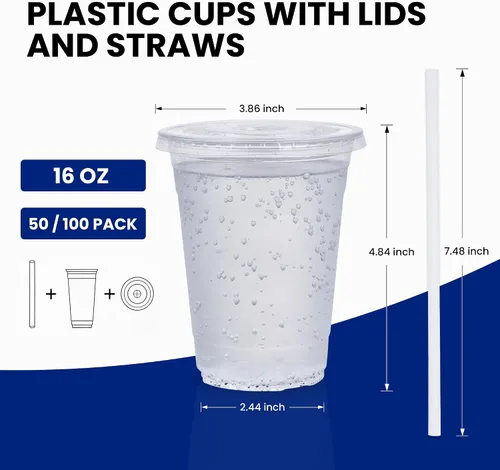 Vista 8 de Vasos de plástico PET transparente, 16 oz, paquete de 50