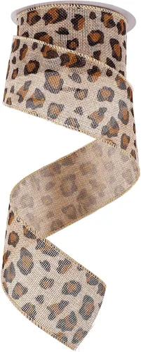 Vista 8 de WILLBOND Cinta estampada de guepardo de 10 yardas x 2.5 pulgadas, cinta de arpillera de leopardo de Navidad, tela de arpillera natural