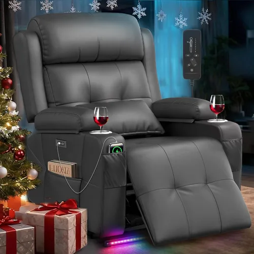 Vista 38 de Sofá reclinable de dos plazas para cine en casa, sofá reclinable de pared con USB, portavasos, sillón reclinable de tela de guijarros, sofá cama