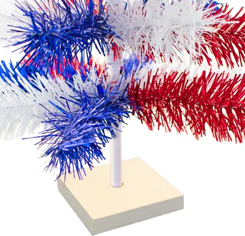 Vista 4 de Árbol de Navidad para el 4 de julio, cepillo de oropel mixto rojo, blanco y azul, estilo plumas, con base base, 18 pulgadas