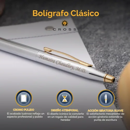 Vista 4 de Cross Classic Century - Bolígrafo personalizado, cromado con ribete de oro de 23 quilates