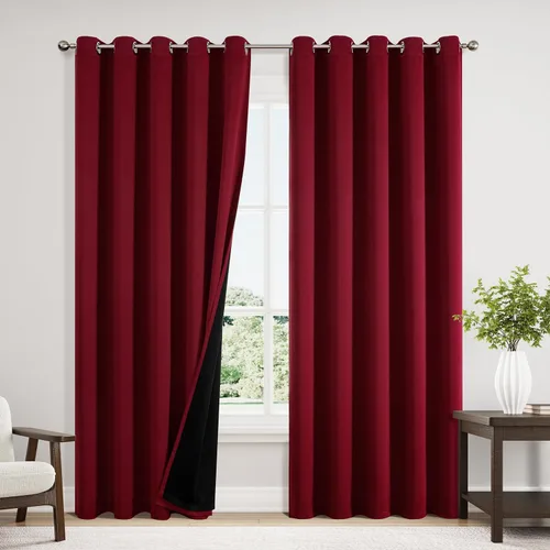 Vista 36 de ChrisDowa Cortinas 100% opacas de 63 pulgadas de largo para dormitorio con forro negro, 2 capas gruesas totalmente opacas con aislamiento térmico