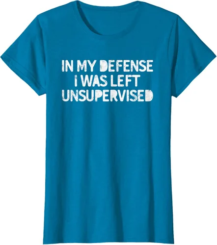 Vista 37 de Camiseta divertida con texto en inglés "Saying In My Defense I Was Left Unsupervised" Negro