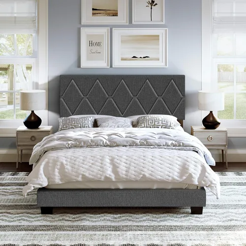 Vista 5 de Boyd Sleep Cama tapizada de lino negro con cabecera ajustable, tamaño individual, con base o somier calificado para su uso