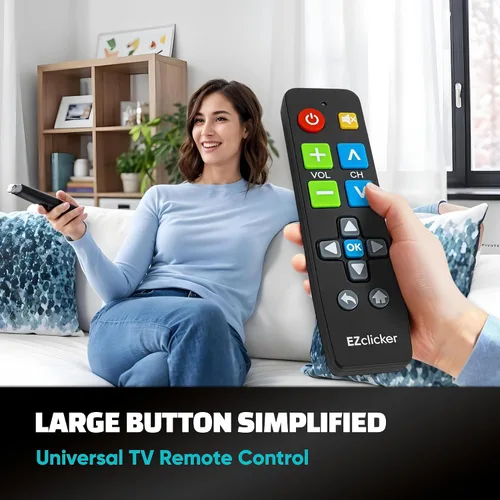 Vista 2 de EZclicker Control remoto universal de TV con botón grande (negro) Simple fácil de usar, ideal para personas mayores, funciona con las principales