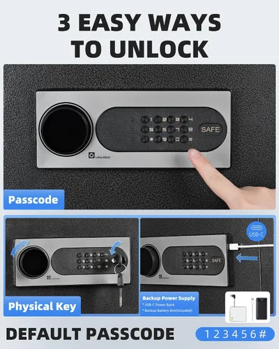 Vista 4 de DAYI Caja fuerte para hotel, 1.4 pies cúbicos para laptop, clóset, con teclado digital, para documentos de oficina en casa y dinero, sistema