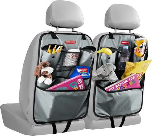 Vista 9 de Rubbermaid Organizador de coche para asiento trasero, alfombrillas y protector de respaldo de asiento, organizador de automóvil para niños con 6