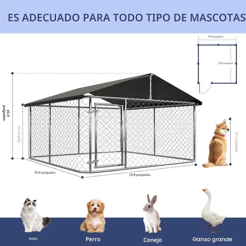 Vista 2 de Petony Perrera para perros al aire libre, valla ideal para perros medianos y pequeños, jaula de revestimiento antioxidante con techo, resistente a