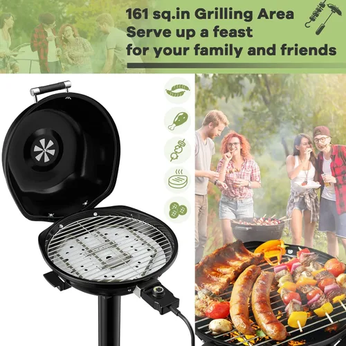 Vista 4 de Giantex Parrilla eléctrica para interiores y exteriores, parrilla portátil de 1600 W con rejilla antiadherente extraíble, temperatura ajustable