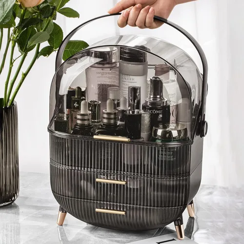 Vista 7 de CANITORON Organizador de maquillaje, organizador de cuidado de la piel de gran capacidad para tocador, organizador de cosméticos con 2 cajones