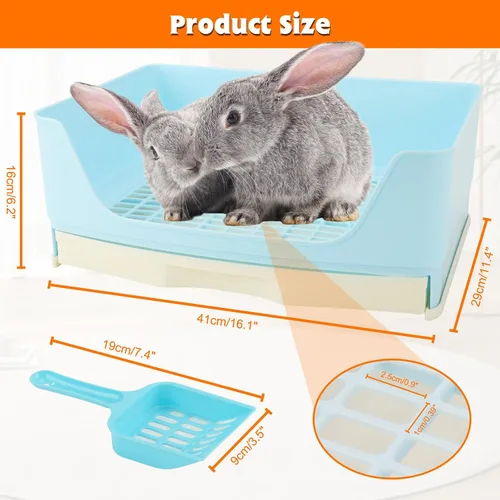 Vista 2 de BWOGUE - Caja de arena grande para conejos, orinal de entrenamiento de esquina con cajón y rejilla para mascotas más grande para cobayas adultas