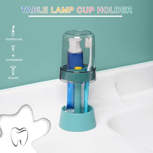 Vista 3 de Soporte para cepillo de dientes con taza/cubierta cubierta, organizador de Azul