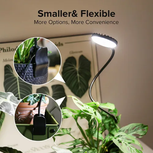 Vista 4 de Luz de cultivo con clip de 12 W para plantas de interior, luz de planta con clip de maceta con cuello de cisne flexible, luz de crecimiento pequeño