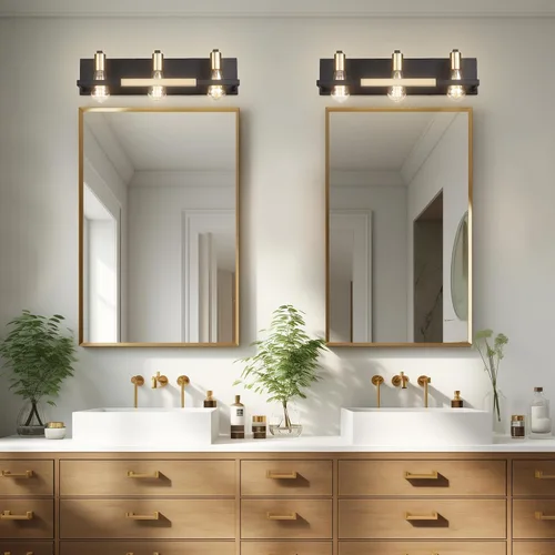 Vista 8 de Hamilyeah Lámparas de baño rústicas sobre espejo, luces de tocador negras y doradas mate para baño, 3 lámparas de pared vintage, iluminación
