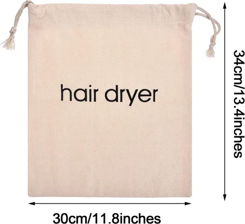 Vista 2 de Bolsas para secador de pelo con cordón, bolsa para secador de pelo, 11.8 x 13.8 pulgadas (algodón, beige)