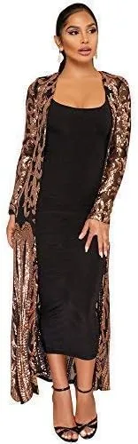 Vista 3 de Women Totem Sequin Applique Long Sleeved Perspective Ankle Length Cardigan Cloak