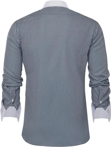 Vista 5 de Cloudstyle Camisa de vestir para hombre Slim Fit Botón Down Stripe Checked Shirt