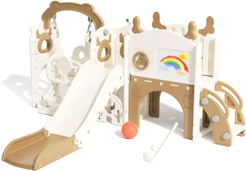 Vista 13 de XJD - Juego de tobogán y columpio 13 en 1 para niños pequeños, tobogán para niños de 1 año en adelante, juego de exterior para niños pequeños
