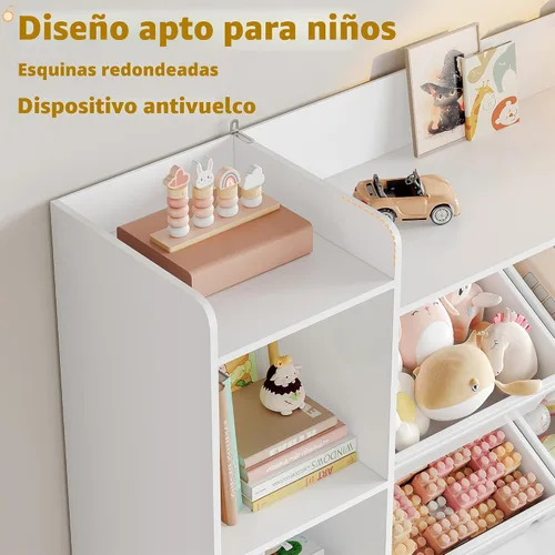 Vista 6 de Organizador de almacenamiento de juguetes, Organizador de juguetes con 4 cajones móviles y 4 contenedores de cajas, Organización de almacenamiento