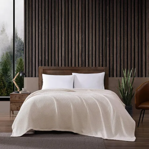 Vista 13 de Eddie Bauer - Manta tamaño King, ropa de cama 100% algodón suave con textura de tejido gofre, 400 GSM, manta para sofá o cama (marrón)