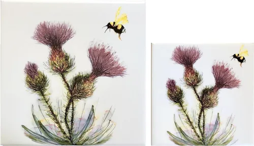 Vista 3 de Thistle and Honeybee Ceramic Tile - Indoor and Outdoor Use, Home Decor Decorative Tile