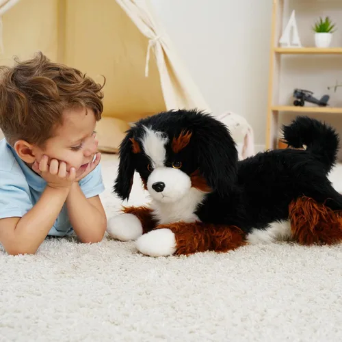 Vista 6 de Animal de peluche con peso, cachorro de peluche suave, perro de montaña de Berna, regalo de juguete para niños y adultos, 4.5 libras, 25 pulgadas