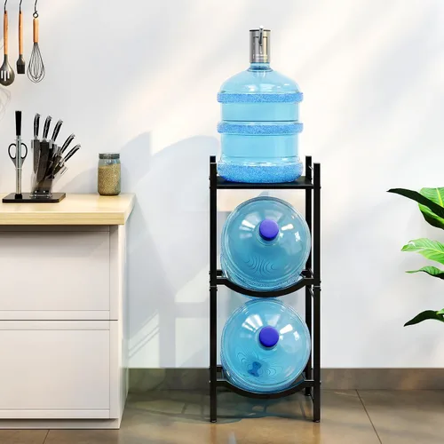 Vista 8 de TC-HOMENY Soporte para jarra de agua de 5 galones, estante de 3 niveles para dispensador, soporte organizador para hogar y oficina (negro)