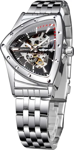 Vista 12 de FORSINING Relojes de esqueleto para hombre, reloj mecánico automático con esfera triangular, relojes de cuerda automática luminiscentes, pulsera