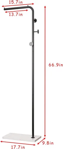 Vista 3 de Percheros de metal negro, perchero de pie con base pesada, moderno árbol de abrigo con barra transversal y 3 ganchos, percheros de entrada