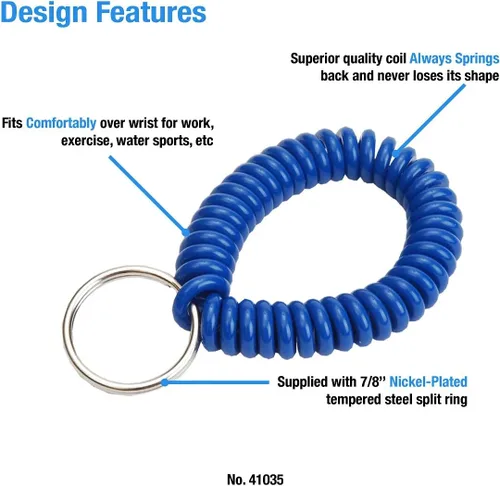 Vista 38 de Lucky Line - Resorte de muñeca en espiral de 2 pulgadas de diámetro con llavero de acero, multicolor, pulsera flexible para muñeca, se estira hasta