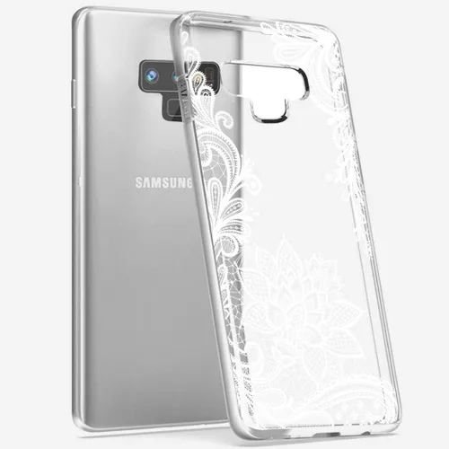 Vista 5 de Funda de teléfono para Galaxy Note 9, para Samsung Note 9, para niñas y mujeres, delgada, a prueba de golpes, transparente, patrón floral, suave
