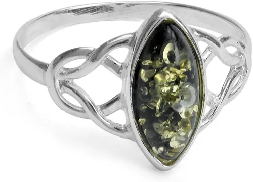 Vista 2 de Anillo de plata de ley ámbar verde con nudo de trinidad celta