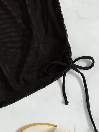 Vista 4 de Pantalones cortos de bikini con cordón lateral de malla transparente para playa y verano
