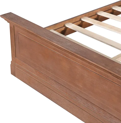 Vista 11 de Merax Marco de cama rústico de madera maciza tamaño Queen, cama de plataforma de granja con cabecera de 53.5 pulgadas de alto, marco de cama