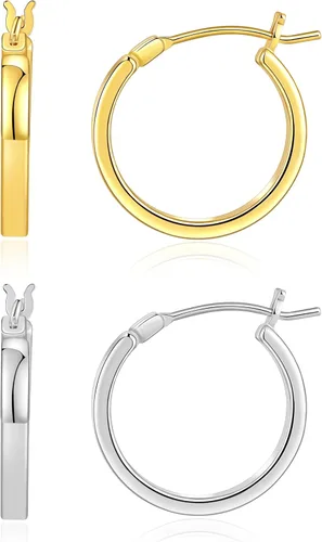 Vista 20 de Aretes de aro para mujer, aros planos chapados en oro de 14 quilates Dorado