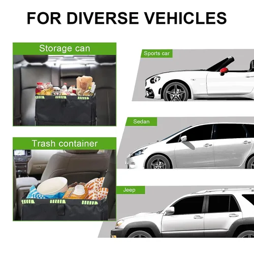 Vista 7 de Basurero para automóvil de 3.5 galones, bolsa de basura ultra grande para colgar, organizador de capacidad y almacenamiento con correas ajustables