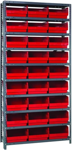 Vista 250 de Quantum QSBU-245BK Heavy Duty Shelving Unit with (7) Shelves and (24) QUS245 Black Bins for Garage Warehouse Storage Distribution 400 lb Load