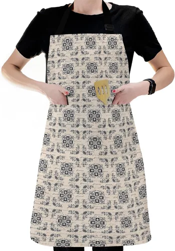 Vista 6 de Waterproof Apron with 2 Pockets, Vintage Middle Agesl Floral Text Pattern Adjustable Man and Women Kitchen Bib Apron for Baking Cooking Restaurant