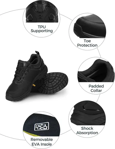 Vista 6 de Wantdo Zapatos de senderismo impermeables para hombre, botas de senderismo de corte bajo, zapatos de trabajo sin cordones, tenis de senderismo
