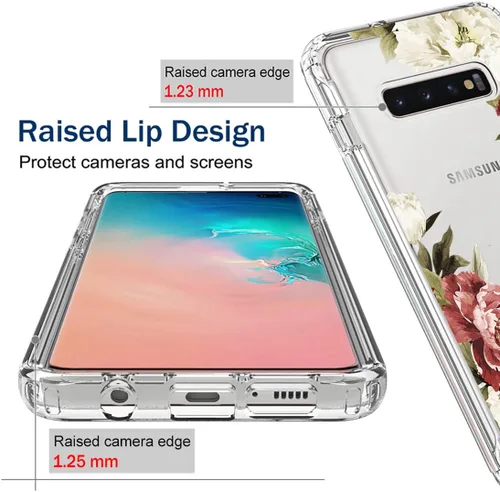 Vista 2 de Funda para Galaxy S10+ Plus, SM-G975U con protector de pantalla de vidrio templado, carcasa rígida de protección de diseño floral de cuerpo completo