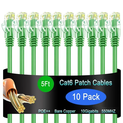 Vista 13 de Cable de Parche Ethernet Cat6 de 0.5 pies (Paquete de 10), Cable de Parche Cat6 para Centros de Datos, Cable Cat 6 10G, Cables de Parche de Red