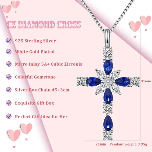 Vista 2 de ZDaoBen Star Cross Necklace Angel Wing Infinity Cross Pendant 925 Sterling Silver CZ Diamond Cross Necklace Women Birthstone Cubic Zirconia Cross